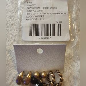 NWT FREE PEOPLE LUCKY HOOP EARRINGS ... SET OF 3  GOLD TONE